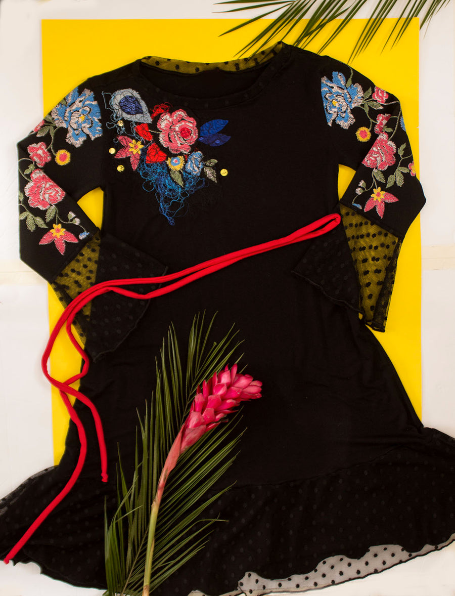 ROBE TUNIQUE AUX MANCHES FLEURIES