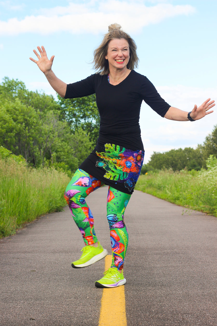 LEGGING VERT FLEURS TROPICALES COULEURS