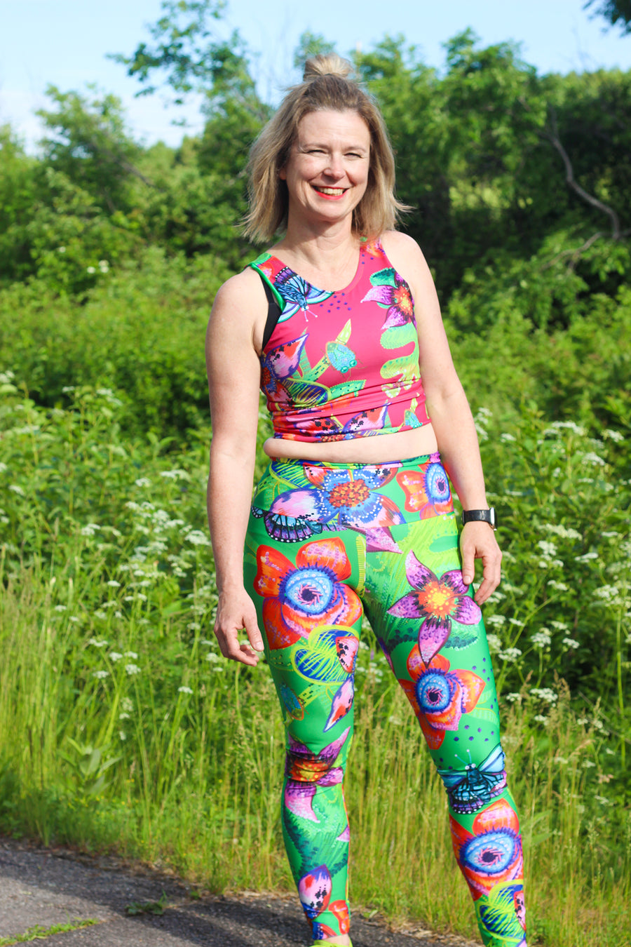 LEGGING VERT FLEURS TROPICALES COULEURS