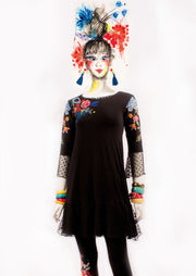 ROBE TUNIQUE AUX MANCHES FLEURIES