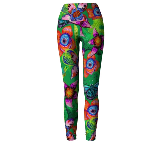 LEGGING VERT FLEURS TROPICALES COULEURS