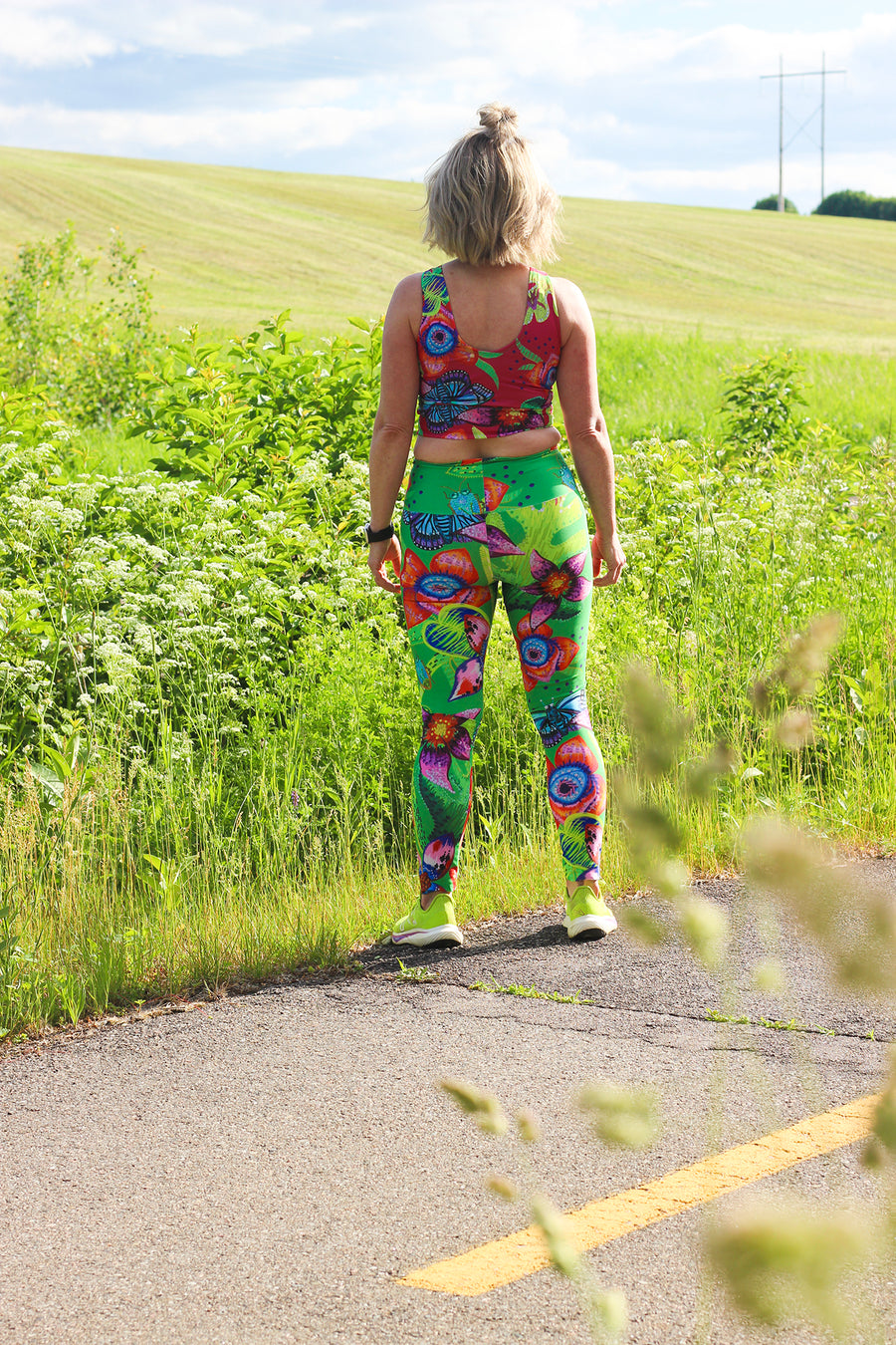 LEGGING VERT FLEURS TROPICALES COULEURS