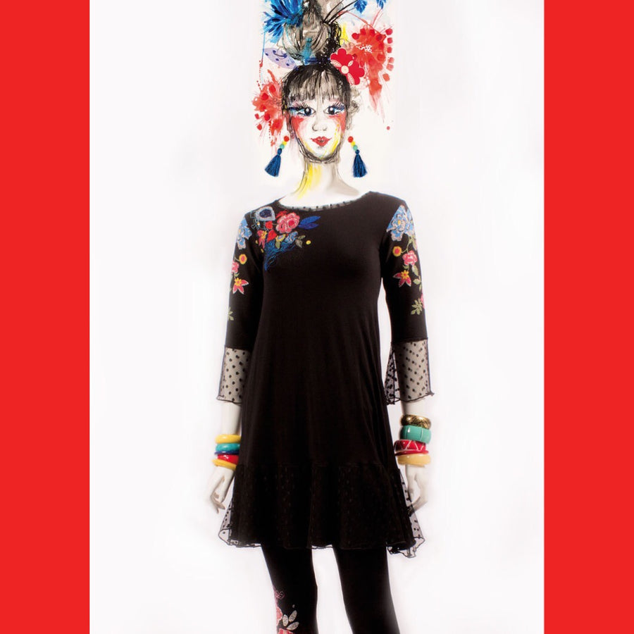 ROBE TUNIQUE AUX MANCHES FLEURIES