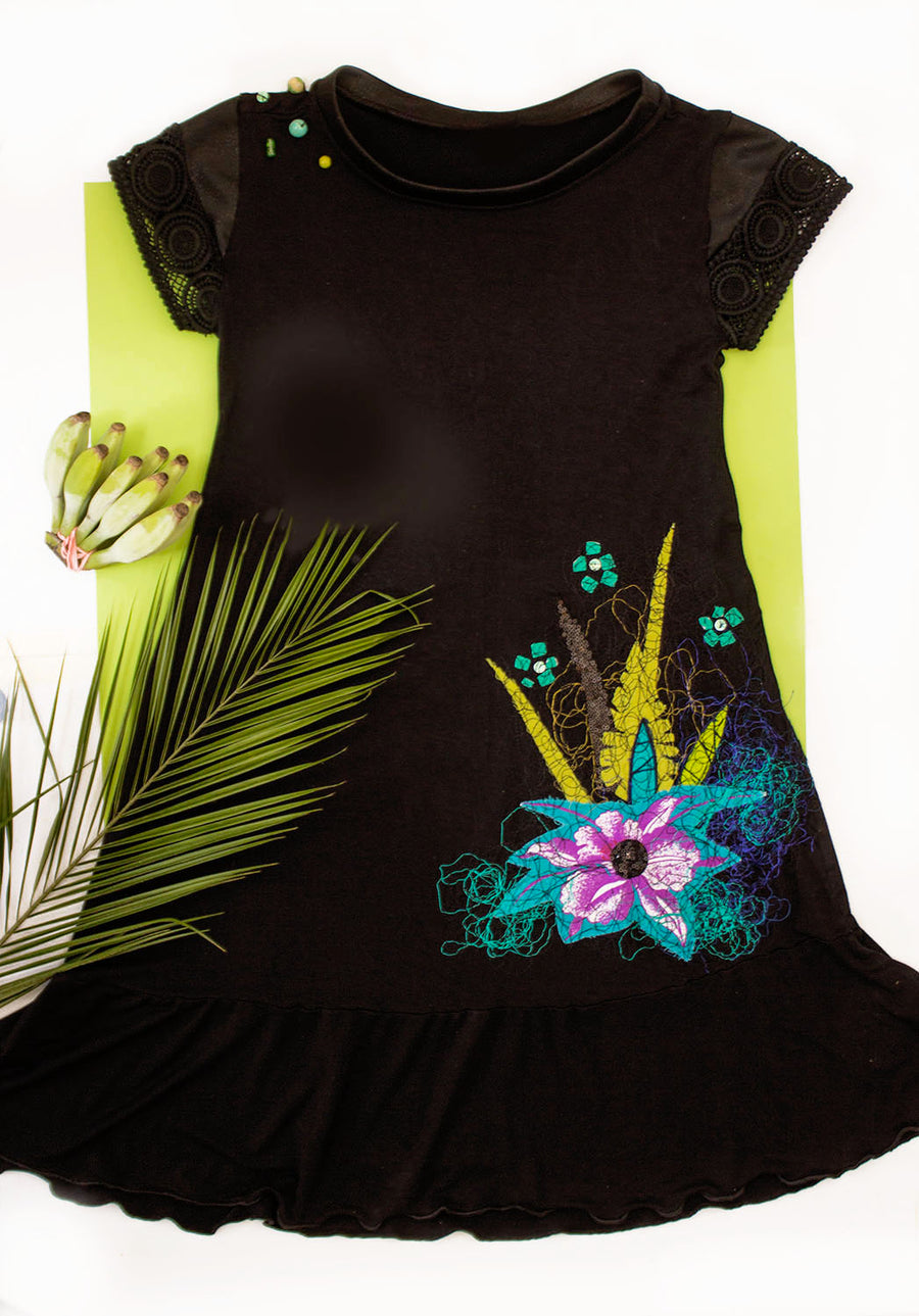 ROBE TUNIQUE AVEC APPLIQUÉ STYLE TROPICAL