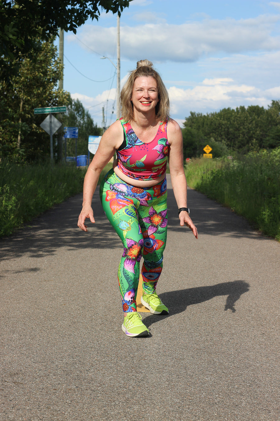 LEGGING VERT FLEURS TROPICALES COULEURS