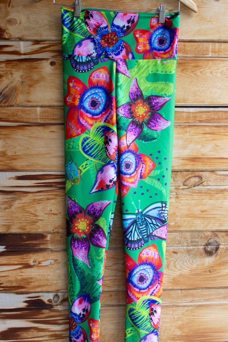 LEGGING VERT FLEURS TROPICALES COULEURS
