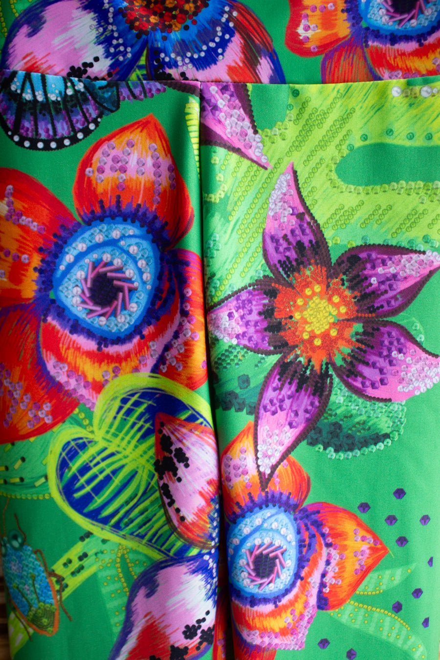 LEGGING VERT FLEURS TROPICALES COULEURS