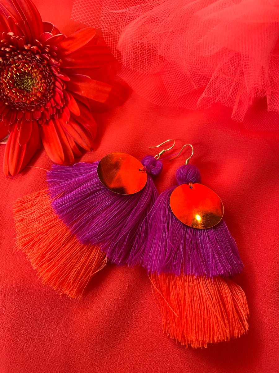 BOUCLE D’OREILLE ORANGE-ROSE ET MAUVE