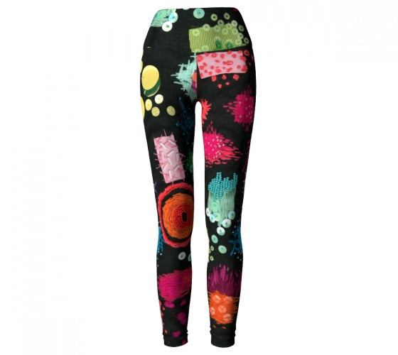 LEGGINGS WITH EMBROIDERY PRINTS BLACK CURAÇAO COLORS