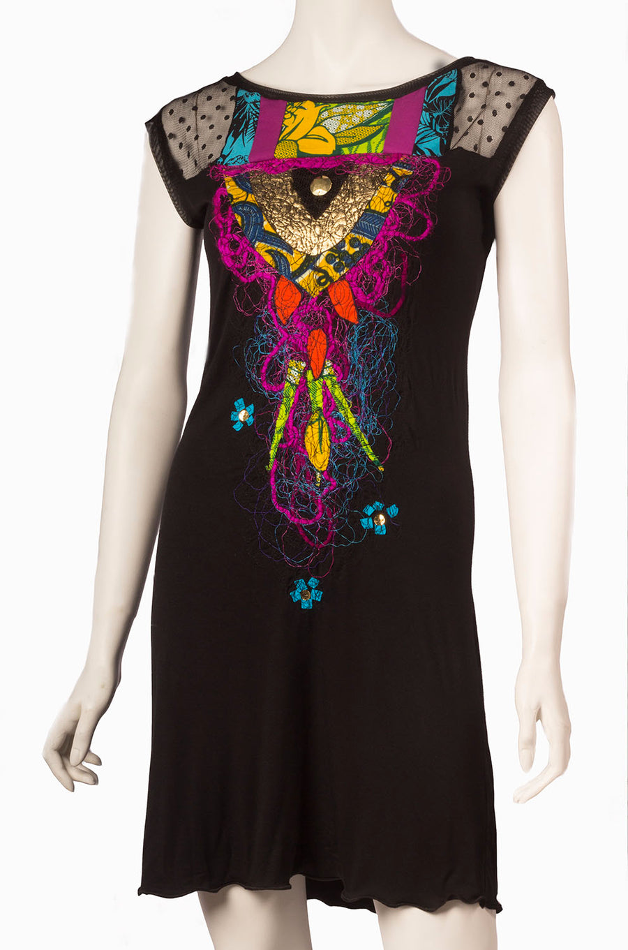 ROBE CHOUETTE AUX APPLIQUÉS EN WAXS AFRICAINS COLORÉS