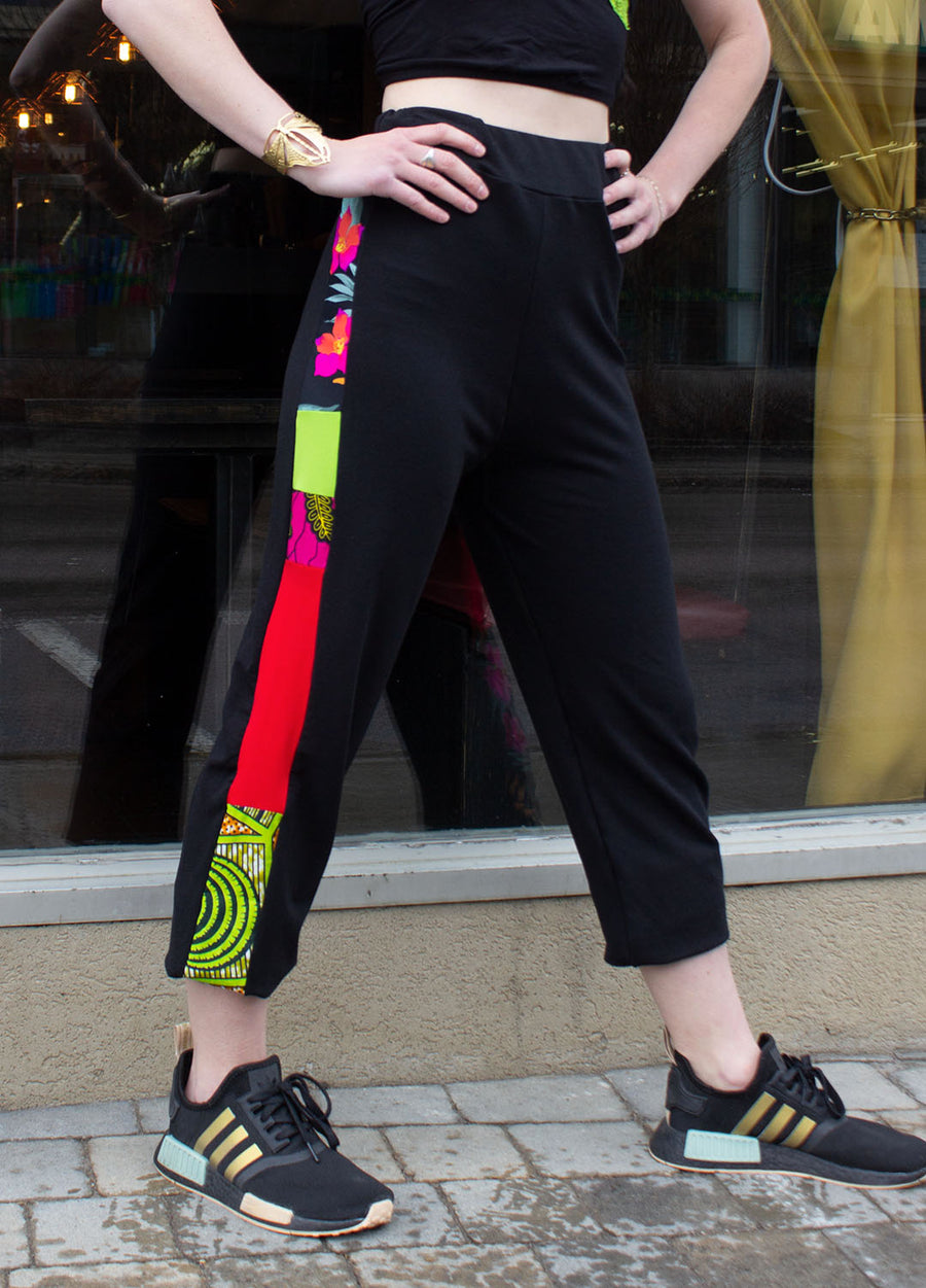 BLACK BAMBOO PANTS WITH COLORED BAND