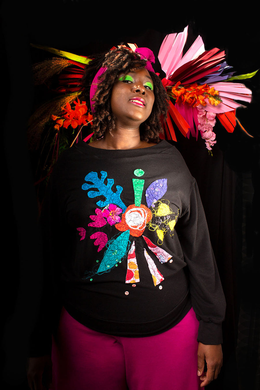 BLACK HEAVY BAMBOO FLORAL SWEATER SS2022