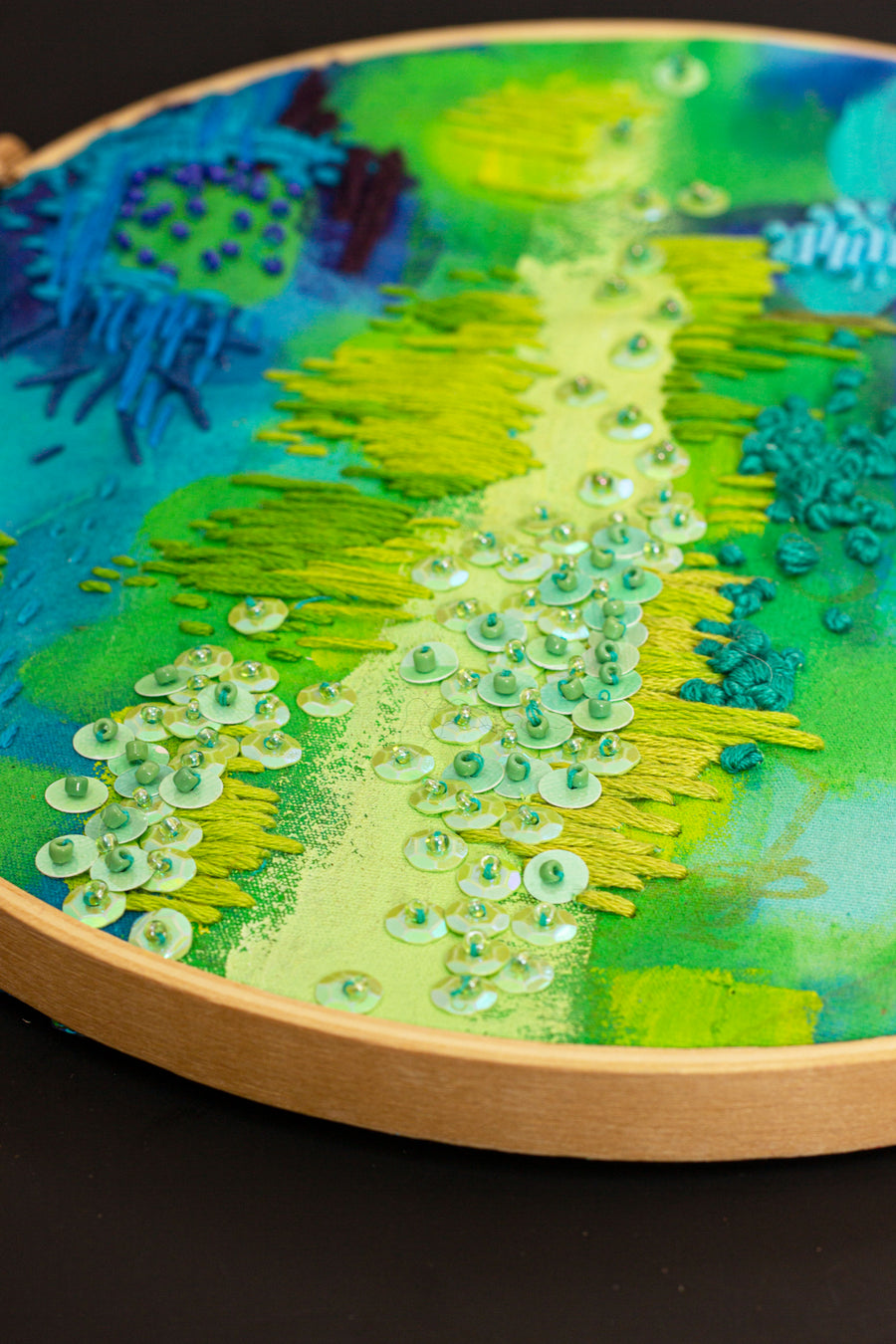GREEN AND BLUE EMBROIDERED WORK