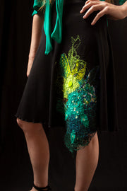ROUND BLACK SKIRT WITH GREEN EMBROIDERY