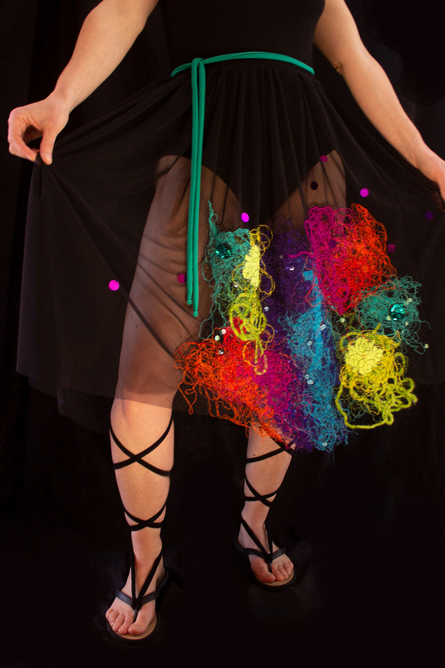 TRANSPARENT BLACK Petticoat WITH MULTICOLORED EMBROIDERY