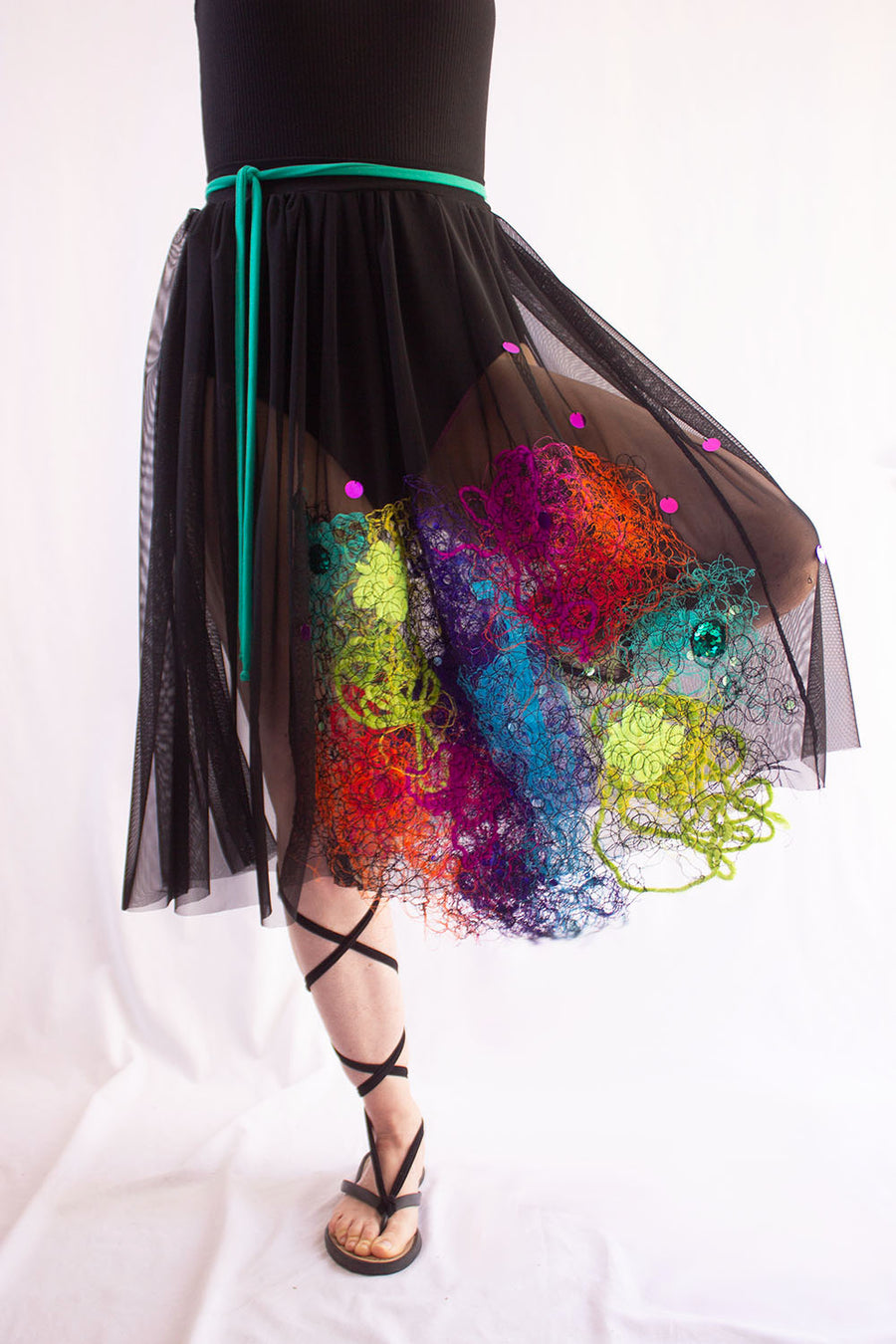 TRANSPARENT BLACK Petticoat WITH MULTICOLORED EMBROIDERY