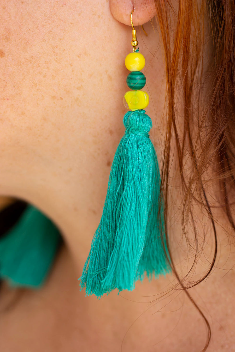 BOUCLE D'OREILLE TURQUOISE ET JAUNE