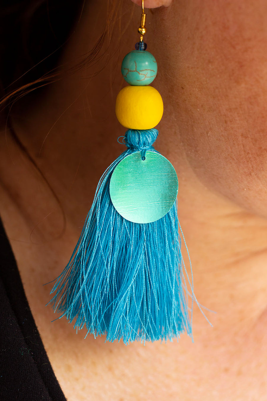 BOUCLE D'OREILLE BLEU-JAUNE