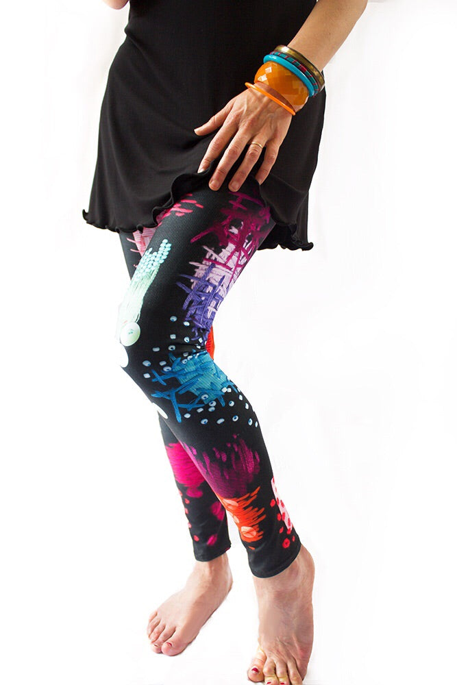 LEGGINGS WITH EMBROIDERY PRINTS BLACK CURAÇAO COLORS