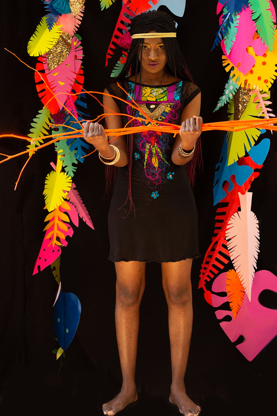 ROBE CHOUETTE AUX APPLIQUÉS EN WAXS AFRICAINS COLORÉS