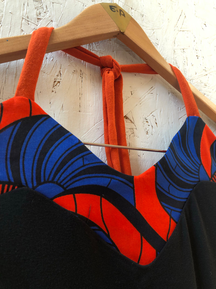 HALTER TOP WITH ORANGE AND BLUE AFRICAN WAX