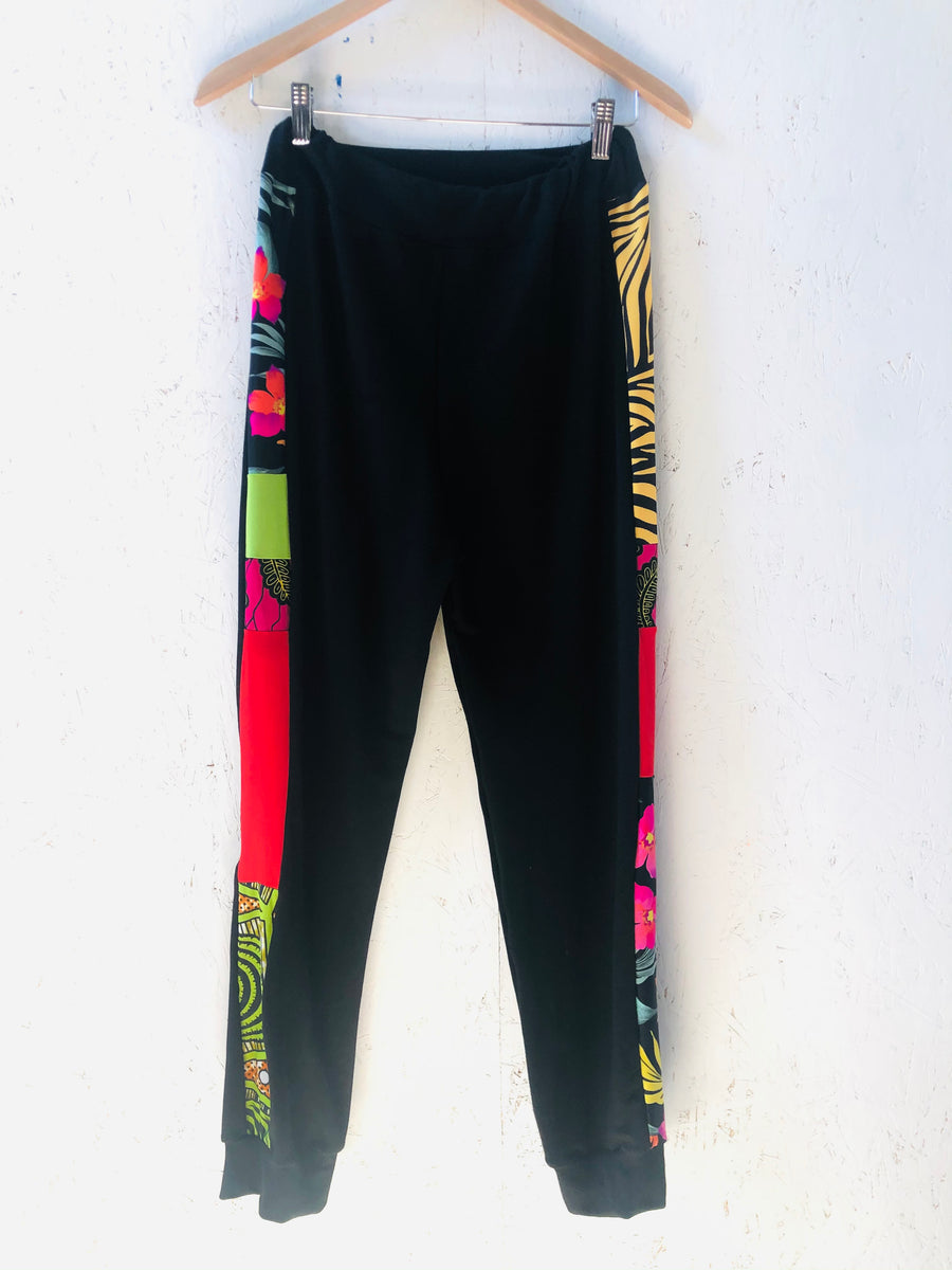 BLACK BAMBOO PANTS WITH COLORED BAND