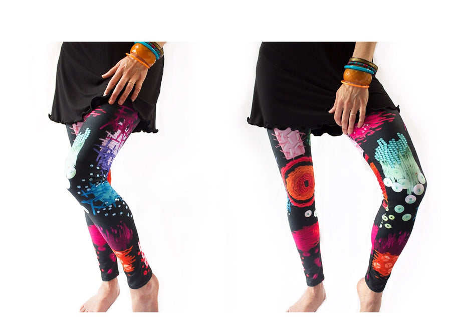 LEGGINGS WITH EMBROIDERY PRINTS BLACK CURAÇAO COLORS