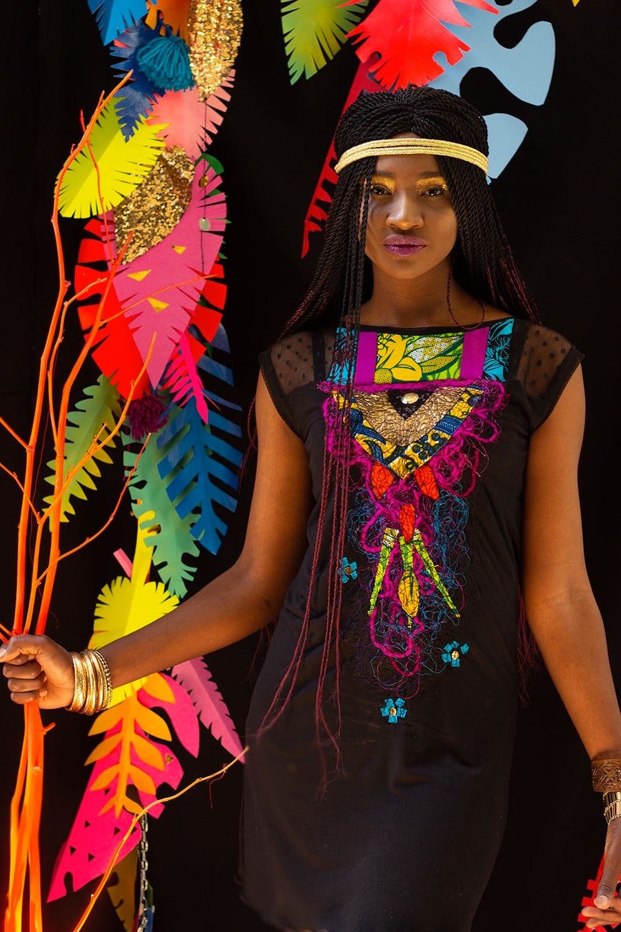 ROBE CHOUETTE AUX APPLIQUÉS EN WAXS AFRICAINS COLORÉS