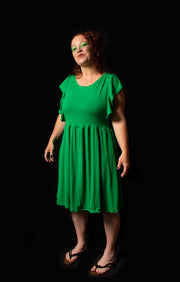 EMERALD GREEN DRESS WITH CURVED SLEEVE