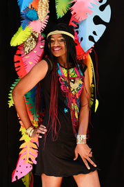 ROBE CHOUETTE AUX APPLIQUÉS EN WAXS AFRICAINS COLORÉS